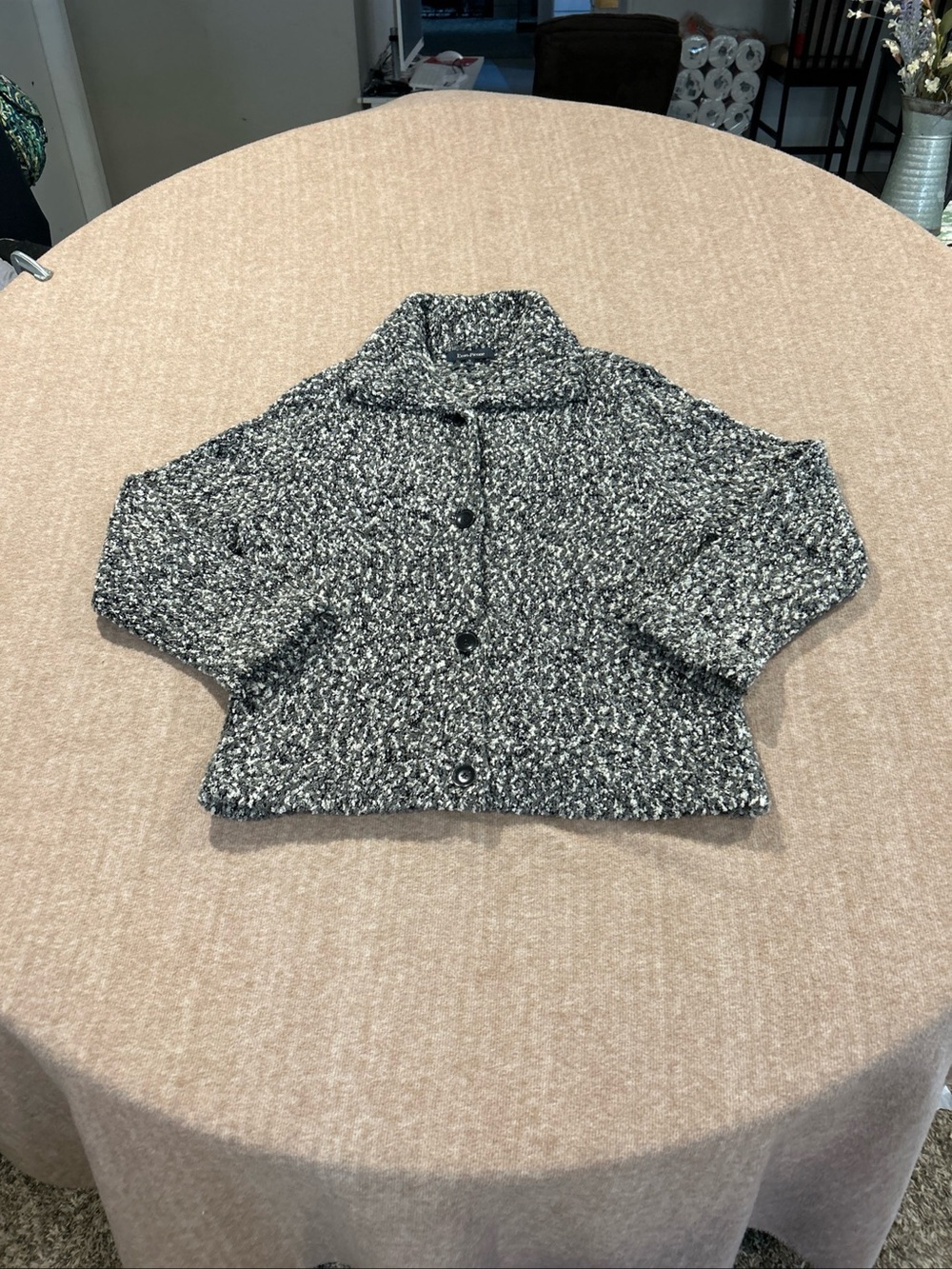Evan Picone Black and White Textured Teddy Jacket